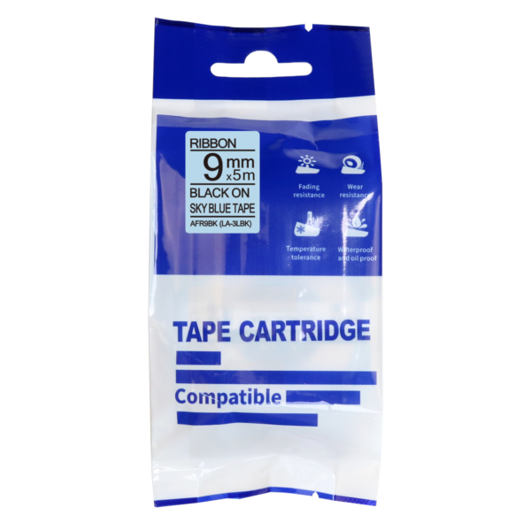 SBT tape for Epson LK3LBK 9mm x 5m Black on SkyBlue, ribbon - Image 3